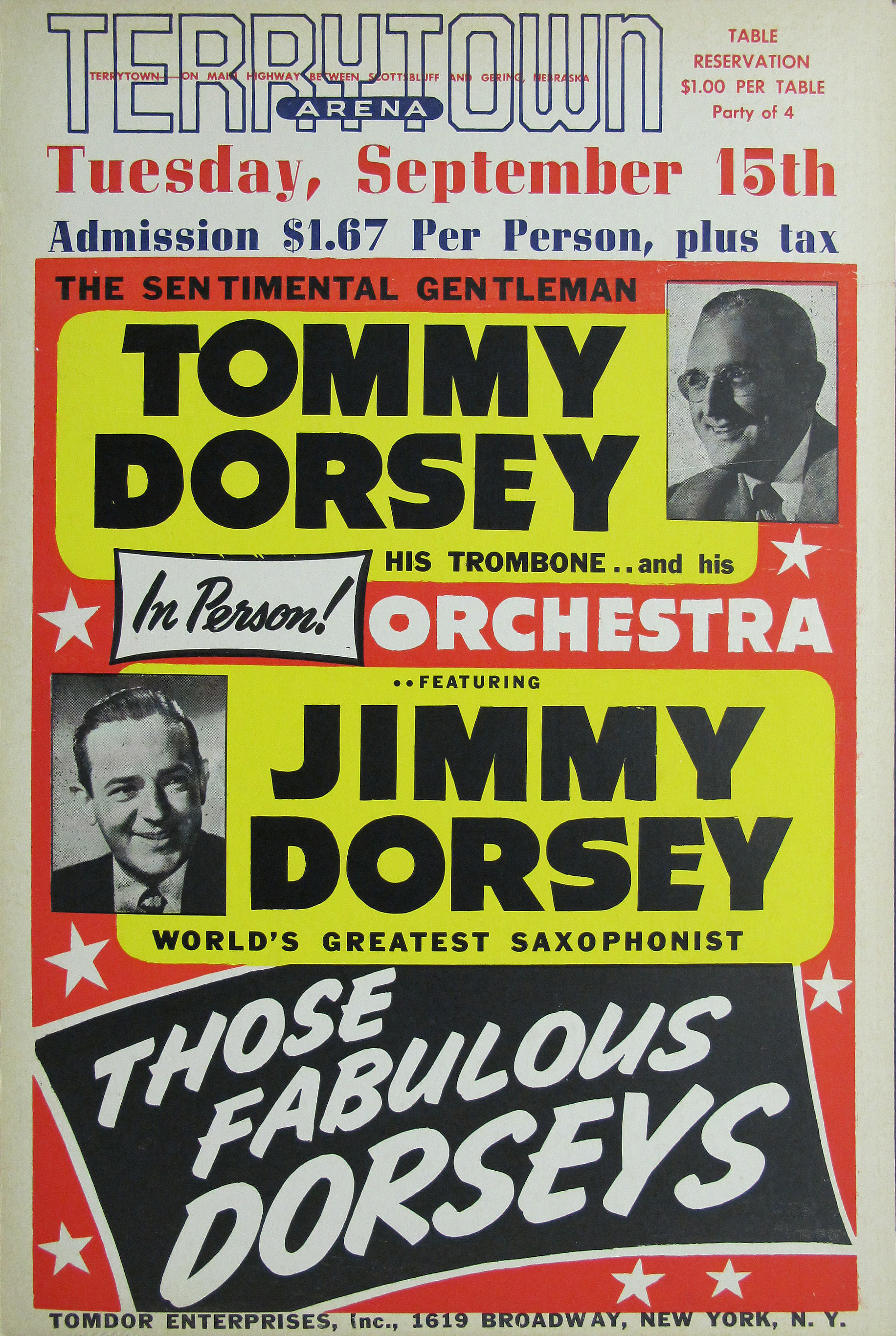 Tommy Dorsey Orchestra With Jimmy Dorsey Concert Poster | Limited Runs